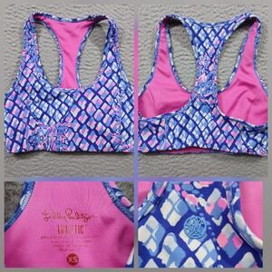 Lilly Pulitzer Luxletic Sports Bra Womens XS Blue Pink Geometric Racerback
